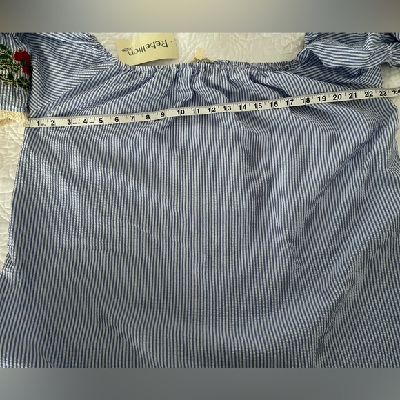 NWT Rebellion Embroidered Blue & White Striped Seersucker Shift Dress Sz XL - Picture 8 of 10